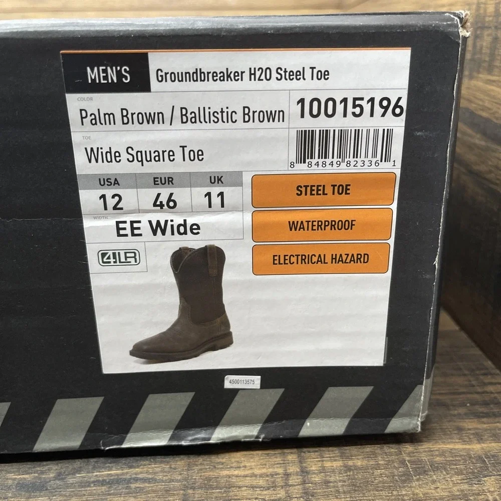 Ariat Groundbreaker H2O Wide Square Toe Steel Toe Palm Brown  Men's Sz 12EE